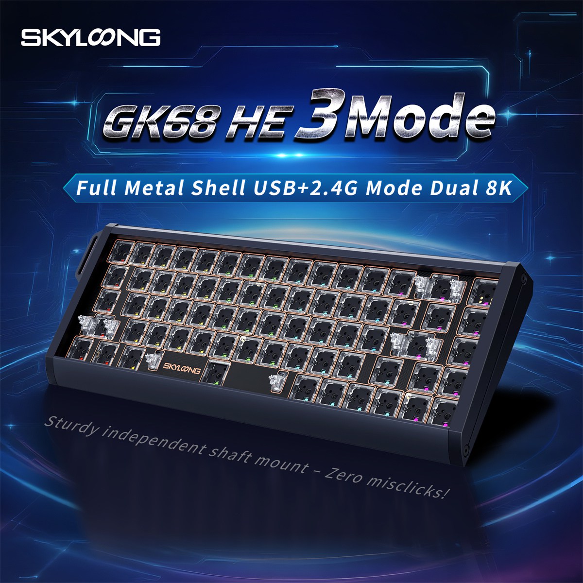 3-in-1 Mode GK68HE 8K Magnetic / Mechanical Switch Gaming Keyboard Kit Aluminum Case USB Wired / 2.4G Wireless / Bluetooth